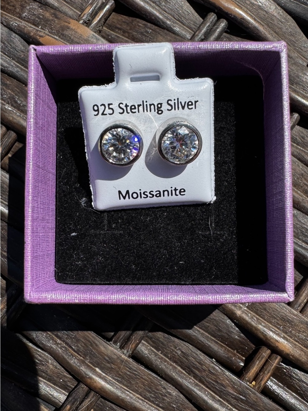 Moissanite 925 Sterling Silver Bezel Stud Earrings - Picture 3 of 13